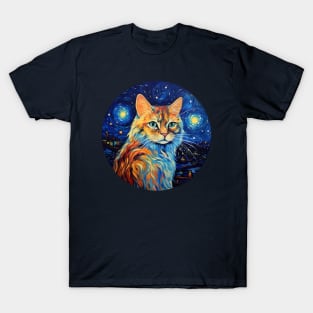 Kitty Cat, van gogh style, starry night, Post-impressionism T-Shirt